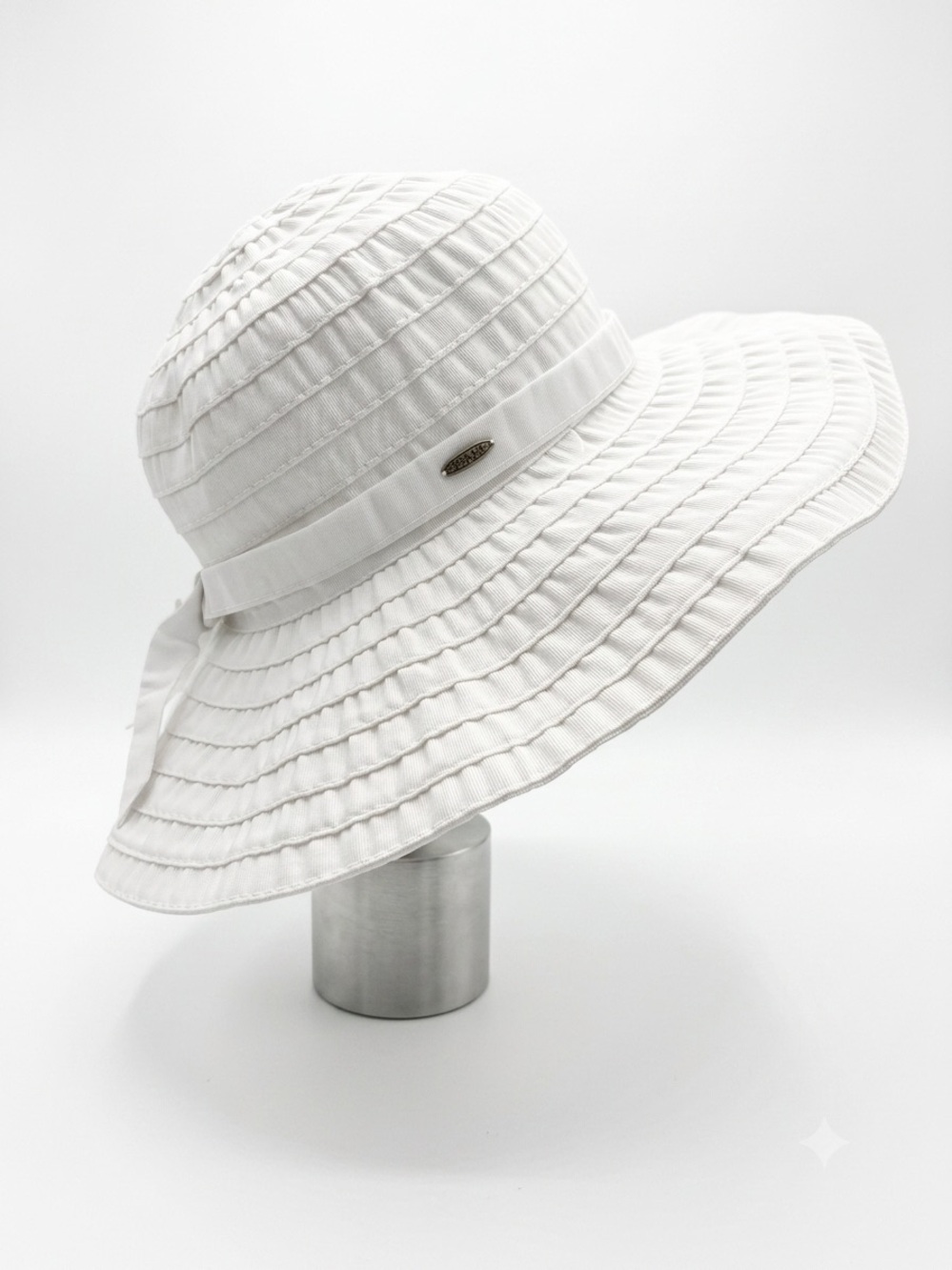 Scala White Wide-Brim Ribbon Sun Hat